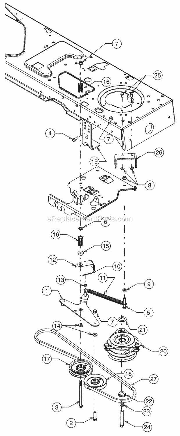 Power Take-Off (Pto) System Diagram and Parts List for 1517 13A-231G100 Cub Cadet Lawn Tractor